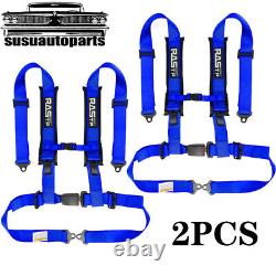 New 2PCS Blue 2inch 4 Point Safety Harness Racing Seat Belts For ATV UTV Go-Kart