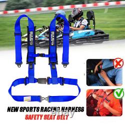 New 2PCS Blue 2inch 4 Point Safety Harness Racing Seat Belts For ATV UTV Go-Kart