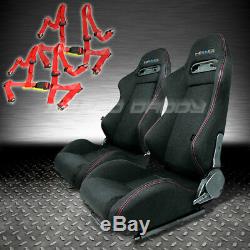 Nrg 2 X Type-r Fully Reclinable Black Racing Seats+slider+4pt Red Harness Belt