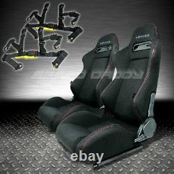 Nrg 2x Type-r Fully Reclinable Black Racing Seat/seats+sliders+4pt Harness Belt