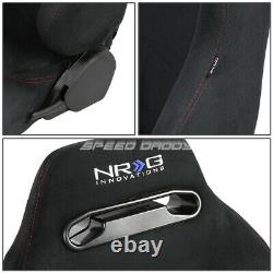 Nrg Black Suede Reclinable Racing Seats+slider+6pt 3 Red Camlock Harness Belts