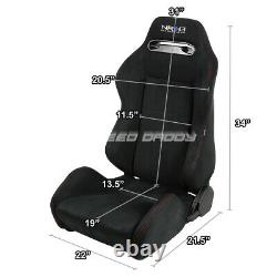 Nrg Black Suede Reclinable Racing Seats+slider+6pt 3 Red Camlock Harness Belts