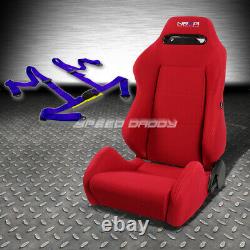 Nrg Type-r Red Reclinable Driver Left Side Racing Seat+4-point Blue Harness Belt