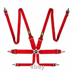 OMP 6-point FIA First 3 + 2 seat belts Harness Rally Raceing Red/Black