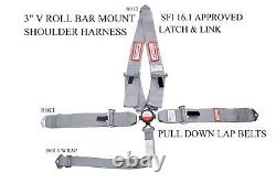 Off Road Racing Harness Seat Belt 5 Point Sfi 16.1 Cam Lock Bolt In Gray
