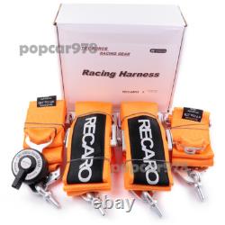 Orange RECARO 4 Point 3 Racing Seat Belt Quick Release Seatbelt Snap-On Harness