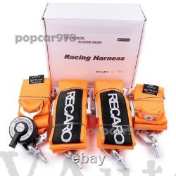 Orange RECARO 4 Point 3 Racing Seat Belt Quick Release Seatbelt Snap-On Harness