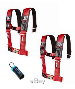 PRO ARMOR 4 Point Harness 3 Pads Seat Belt PAIR With BYPASS RED RZR 900S 1000S