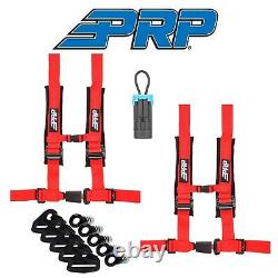 PRP (2) Red 4-Point Harness/Seat Belt Bypass/Clip-In Kit For Polaris & Can-Am