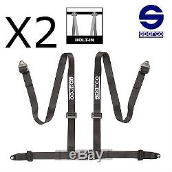 Pair (2) Sparco Harness 2 Inch 4pt Bolt-in Black Seat Safety Belt 4 Point