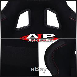 Pair Black Bucket Racing Sport Seats JDM Red Accent + 2x 5pt Seatbelt Harness
