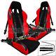 Pair Black Racing Seat Belts 4 Point 4PT Safety Harness+Black/Red Racing Seats