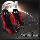 Pair JDM Black/Red Racing Style Seats+4-Point Safety Camlock Harness Belts