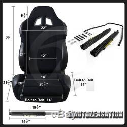 Pair JDM Black Sport Racing Style Sport Seats+Camlock Harness Seat Belt