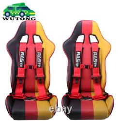 Pair Of Red 4 Point 3 Nylon Racing Harness Shoulder Pads Seat Belts Buckle