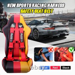 Pair Of Red 4 Point 3 Nylon Racing Harness Shoulder Pads Seat Belts Buckle