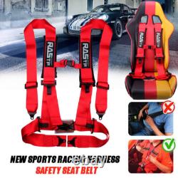 Pair Of Red 4 Point 3 Nylon Racing Harness Shoulder Pads Seat Belts Buckle
