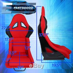 Pair Of Red Fiberglass Cloth Racing Bucket Seats + 2x 4 Point Racing Seat Belt