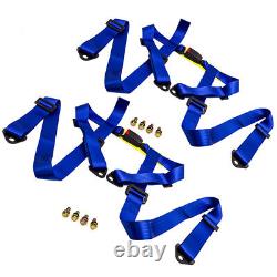 Pair Universal 4 Point 2 Safety Harness Blue Racing Seat Belt Mounting