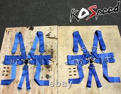Pair Universal 6-pt 3 Strap Camlock Drift Racing Safety Seat Belt Harness Blue