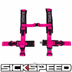 Pink 4 Point 2 Nylon Racing Harness Shoulder Pad Safety Seat Belt Buckle