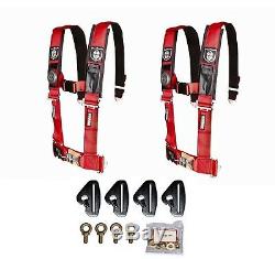 Pro Armor 4 Point 3 Padded Seat Belt Harness Pair Mount Kit Red Maverick X3