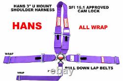 Purple Hans Racing Harness All Wrap Belt Sfi 16.1 5 Point 3 Cam Lock Seat Belt