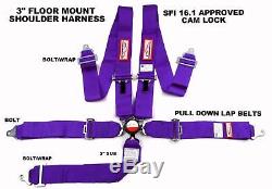 Purple Safety Harness Sfi 16.1 Racing 5 Point Floor Mount 3 Cam Lock Seat Belt