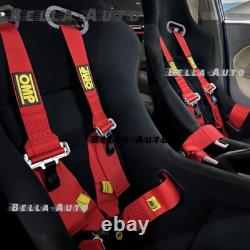 RED OMP 4 Point 3 Racing Seat Belt Quick Release Seatbelt Snap-On Harness