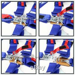 Racing Harness Safety Seat Belt Buckle 5 Point Latch and Link 2PC Blue Nylon