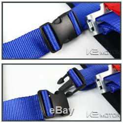 Racing Harness Safety Seat Belt Buckle 5 Point Latch and Link 2PC Blue Nylon