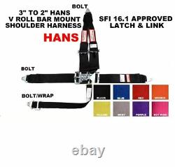 Racing Harness Seat Belt Hans Sfi 16.1 5 Point V Mount 3 Latch & Link Any Color