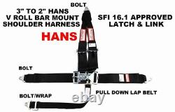 Racing Harness Seat Belt Hans Sfi 16.1 5 Point V Mount 3 Latch & Link Any Color