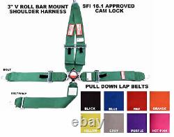 Racing Harness Seat Belt Sfi 16.1 5 Point 3 V Mount Cam Lock Any Color