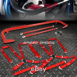 Red 49stainless Steel Chassis Harness Bar+red 4-pt Strap Camlock Seat Belt