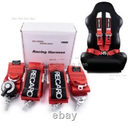 Red RECARO 4 Point 3 Racing Seat Belt Quick Release Seatbelt Snap-On Harness