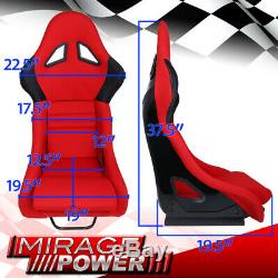 Red Racing Fiberglass Cloth Racing Seats + Pair 4 Point 2 Safety Seat Belts