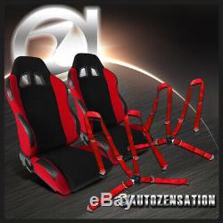Red Racing Seats with Slider+Pair 4 Point Camlock Harness Seat Belts