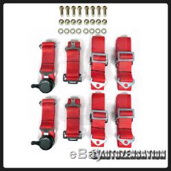 Red Racing Seats with Slider+Pair 4 Point Camlock Harness Seat Belts