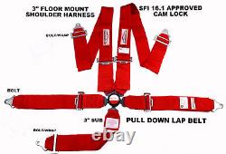 Red Safety Harness Sfi 16.1 Racing 5 Point Seat Belt Floor Mount 3 Cam Lock
