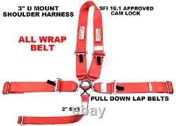 Red U Racing Harness All Wrap Belt Sfi 16.1 5 Point 3 Cam Lock Seat Belt