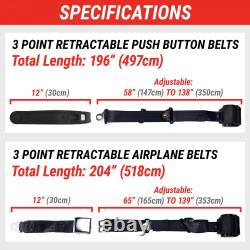 Retro Seat Belt Harness 3-Point RETRACTABLE Toyota JP VW Ford BMW EURO Black