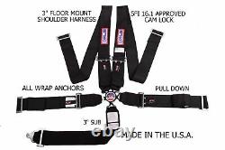 Rjs Racing Sfi 16.1 Cam Lock 5 Point Floor Wrap End Harness Seat Belt Black