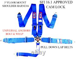 Rjs Racing Sfi 16.1 Cam Lock 5 Point Seat Belt Harness Floor Mount Blue 1034403