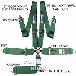 Rjs Racing Sfi 16.1 Cam Lock 5 Point Seat Belt Harness Floor Mount Green 1034909