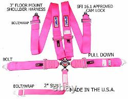 Rjs Racing Sfi 16.1 Cam Lock 5 Pt Seat Belt Harness Floor Mount Hot Pink 1034110