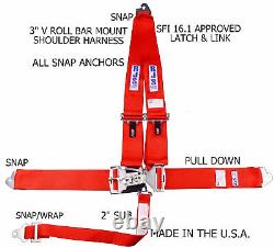 Rjs Racing Sfi 16.1 Latch & Link Snap 5 Point Seat Belt V Harness Red 1125504