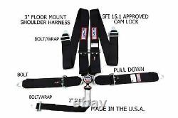 Rjs Sfi 16.1 Cam Lock 5 Pt Seat Belt Harness Floor Mount Bolt In Black 1034101