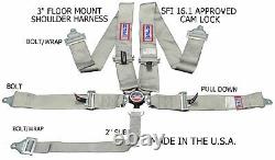 Rjs Sfi 16.1 Cam Lock 5 Pt Seat Belt Harness Floor Mount Bolt In Gray 1034107