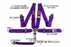 Rjs Sfi 16.1 Cam Lock 5 Pt Seat Belt Harness Floor Mount Bolt In Purple 1034108